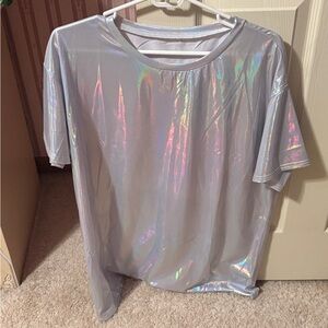 SHEIN Iridescent Short Sleeve Tee - Silver